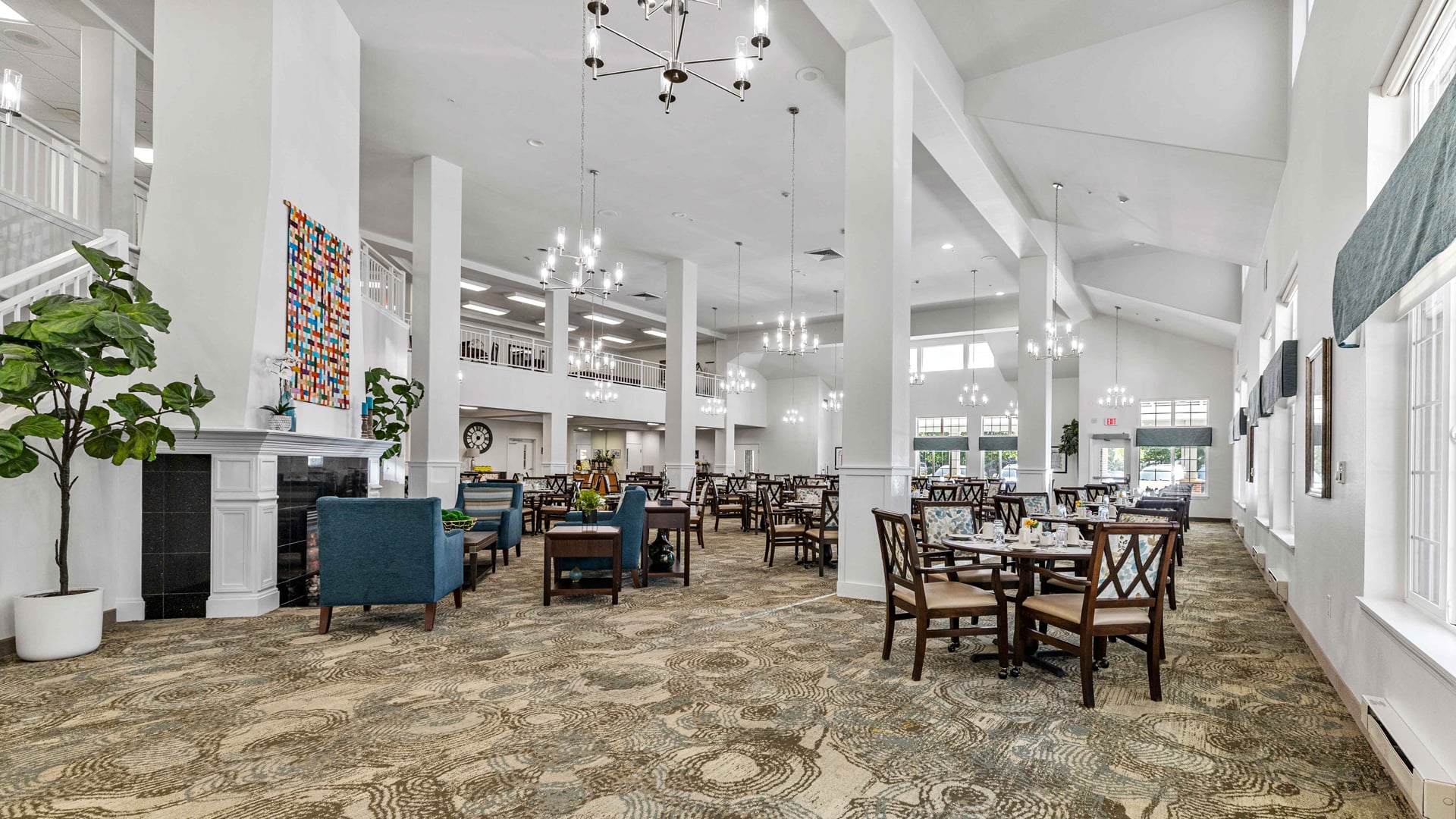 The dining room at Whispering Pines set for mealtime