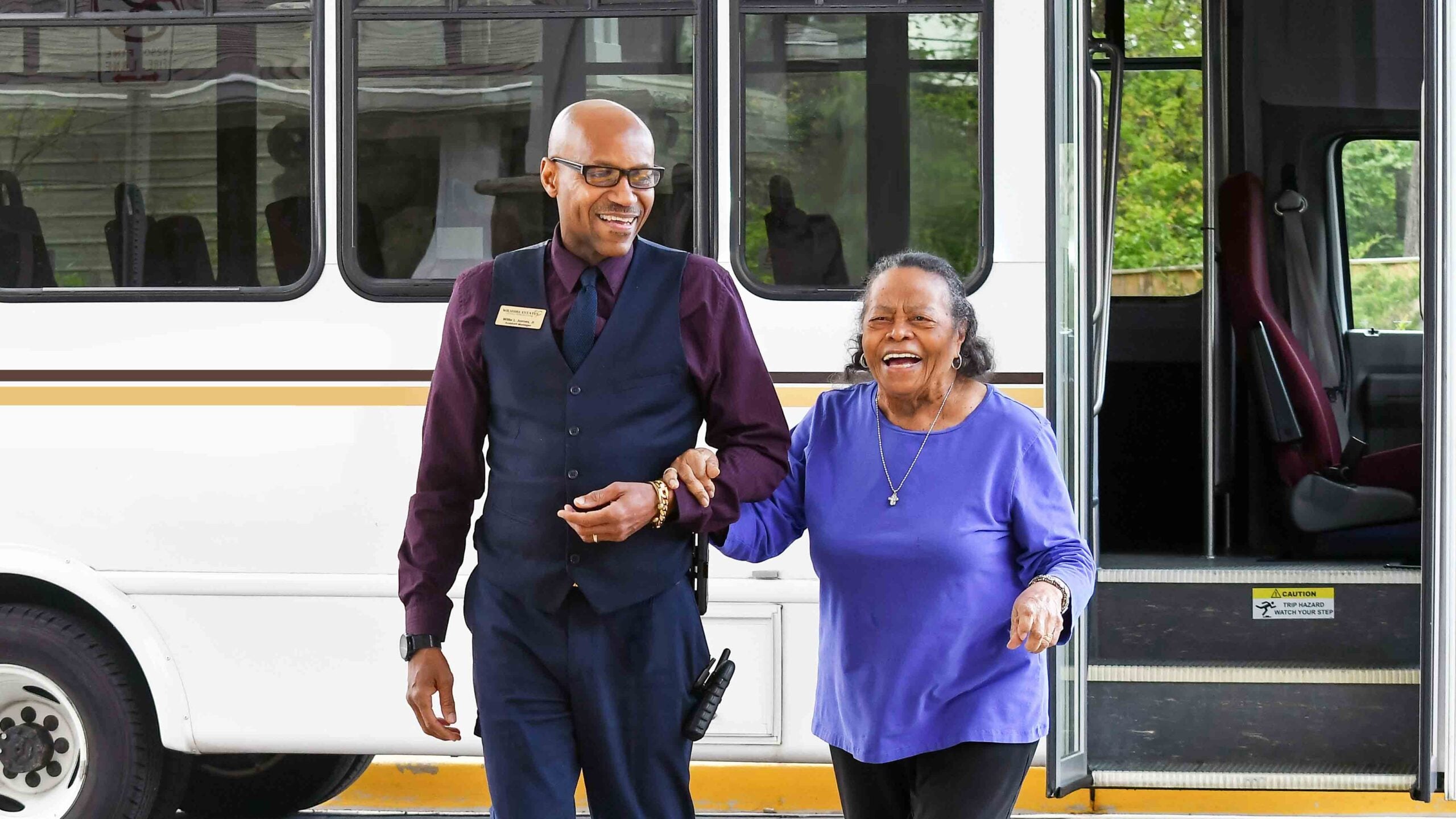 The Whispering Pines community bus providing resident transportation