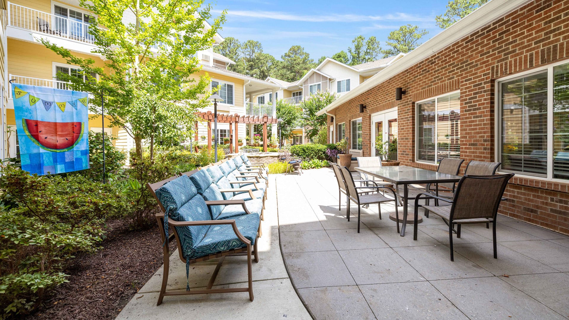 The outdoor patio at Whispering Pines