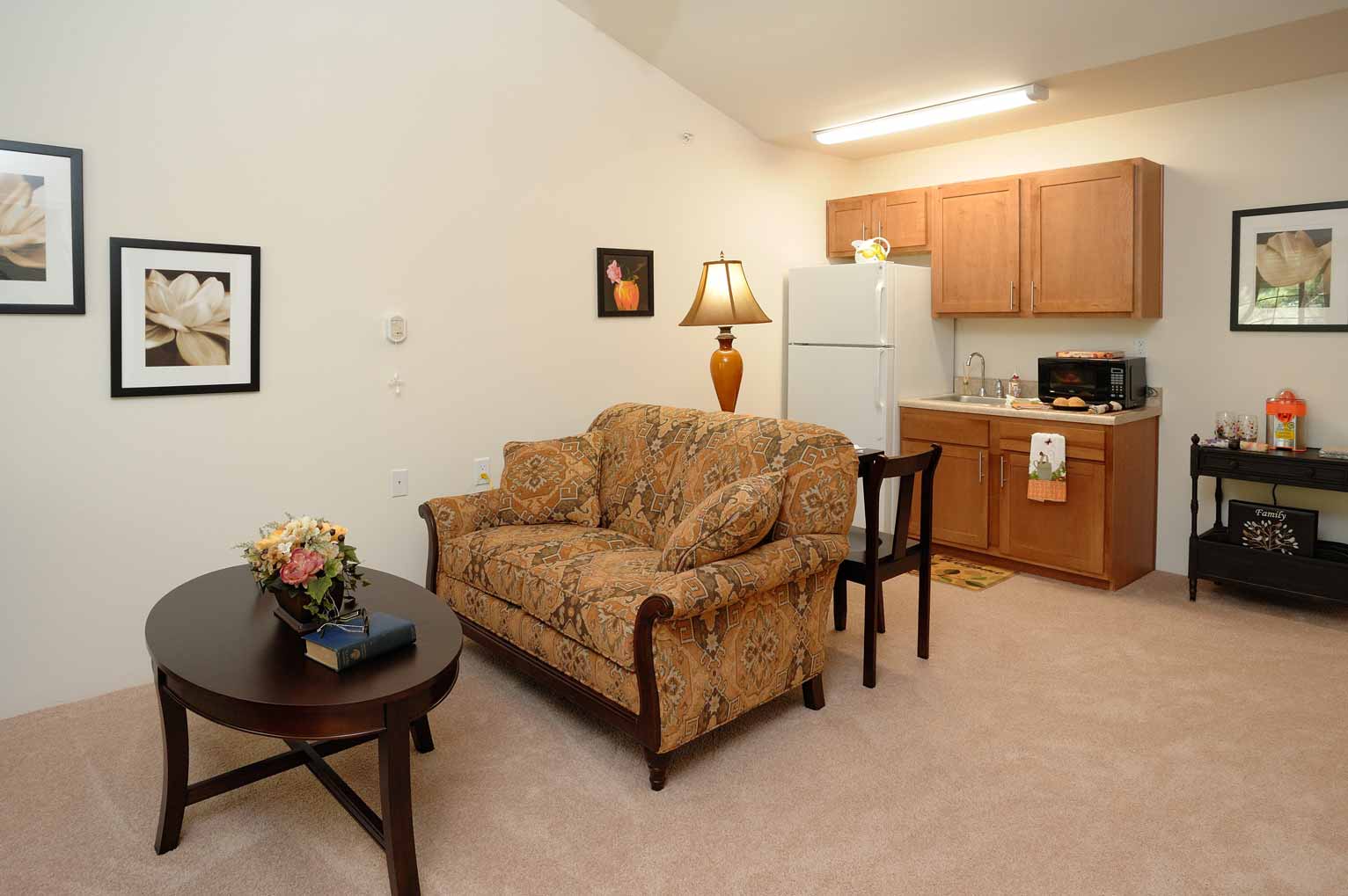 A living room in a Whispering Pines apartment